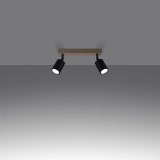 Spot mural Elluae, noir et bois naturel, 2 lumières