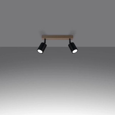 Spot mural Elluae, noir et bois naturel, 2 lumières