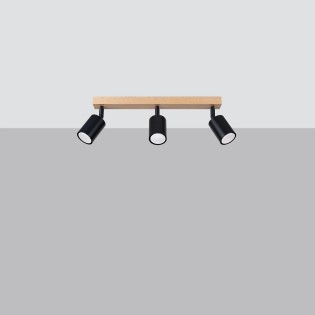 Spot mural Elluae, noir et bois naturel, 3 lumières