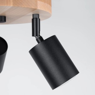 Plafonnier Elluae, noir et bois naturel, 3 lumières