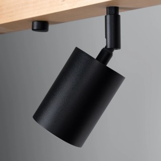 Spot mural Elluae, noir et bois naturel, 4 lumières