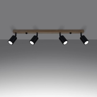 Spot mural Elluae, noir et bois naturel, 4 lumières