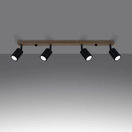 Spot mural Elluae, noir et bois naturel, 4 lumières