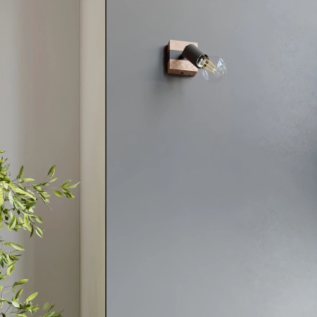 Applique murale Nora, noir et bois naturel