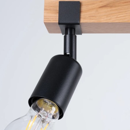 Applique murale Nora 3 lumières, noir et bois naturel