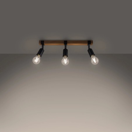 Applique murale Nora 3 lumières, noir et bois naturel