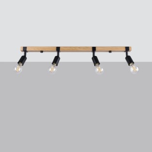 Applique murale Nora 4 lumières, noir et bois naturel