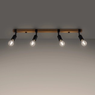 Applique murale Nora 4 lumières, noir et bois naturel