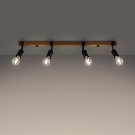 Applique murale Nora 4 lumières, noir et bois naturel