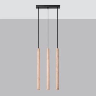 Suspension Vacu 3 lumières, bois naturel
