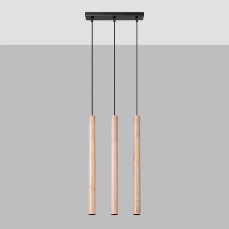 Suspension Vacu 3 lumières, bois naturel