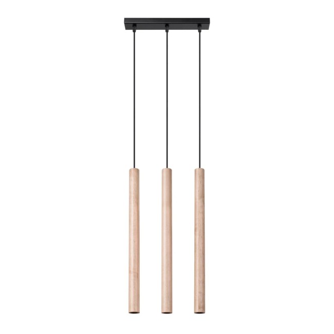 Suspension Vacu 3 lumières, bois naturel