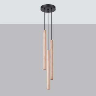 Suspension Vacu 3 lumières, bois naturel
