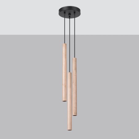 Suspension Vacu 3 lumières, bois naturel