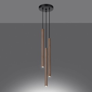 Suspension Vacu 3 lumières, bois naturel