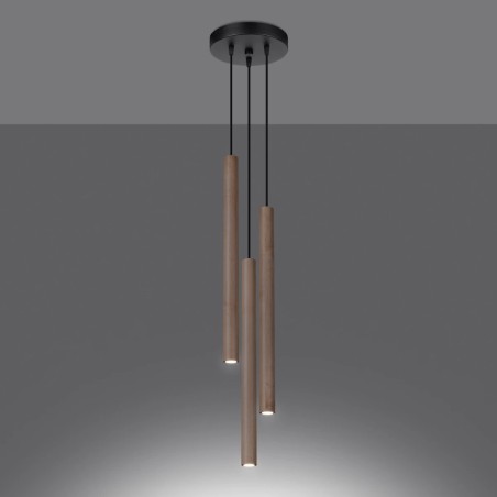 Suspension Vacu 3 lumières, bois naturel