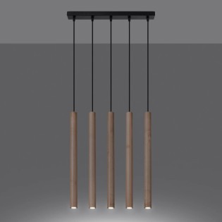 Suspension Vacu 5 lumières, bois naturel