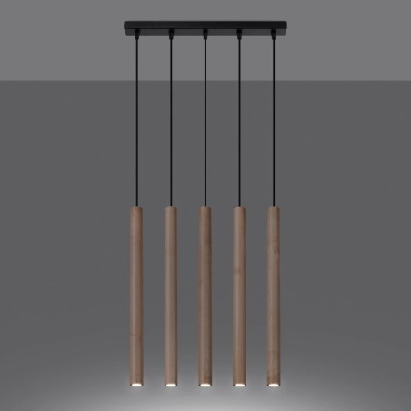 Suspension Vacu 5 lumières, bois naturel
