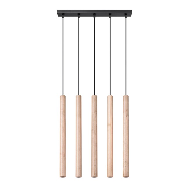 Suspension Vacu 5 lumières, bois naturel