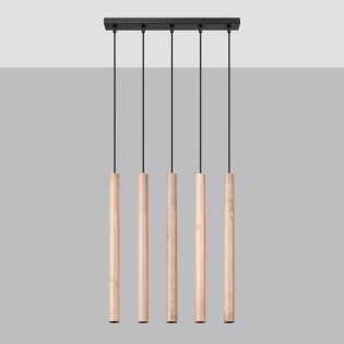 Suspension Vacu 5 lumières, bois naturel
