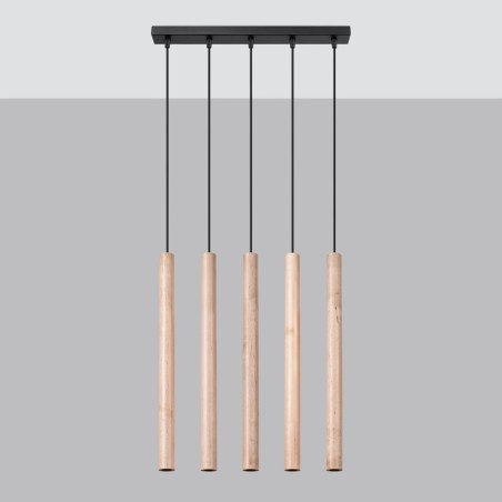 Suspension Vacu 5 lumières, bois naturel