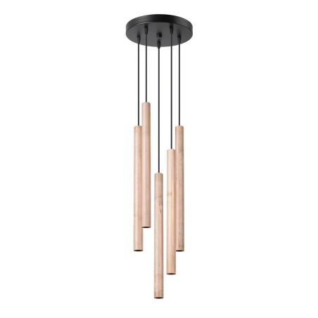 Suspension Vacu 5 lumières, bois naturel
