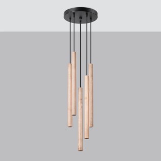 Suspension Vacu 5 lumières, bois naturel