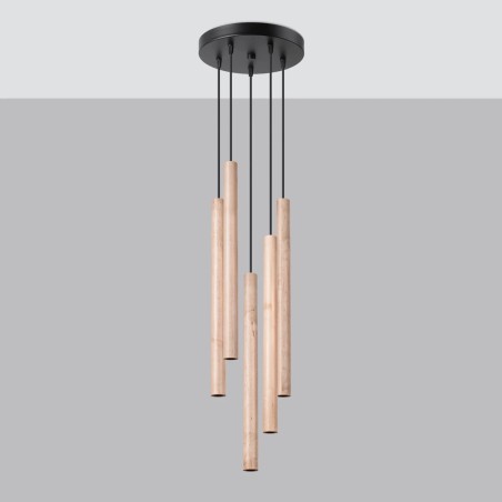 Suspension Vacu 5 lumières, bois naturel
