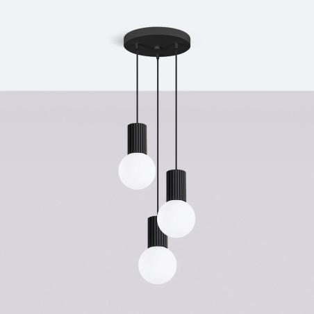 Suspension Mido, noir, 3 lumières