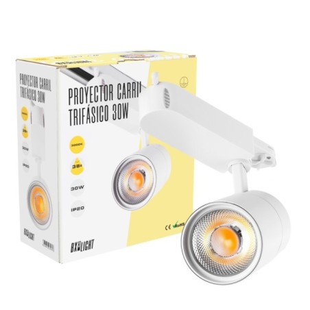 Projecteur de voie triphasé  30W 2527Lm CRI90 3000ºK 40.000H