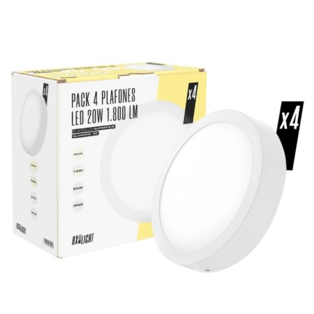 Pack de 4 plafonniers LED 20W 1800Lm 4200ºK 40.000H