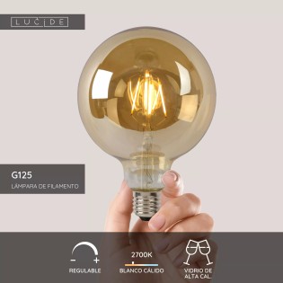Ampoule à filament Lucide G125 Ø12,5 cm LED dimmable E27 1x8W Ambre