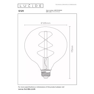 Ampoule à filament Lucide G125 Ø12,5 cm LED dimmable E27 1x8W Ambre
