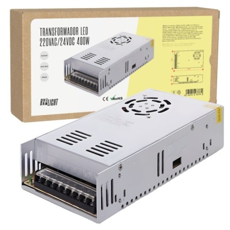 Transformateur 220VAC à 24VDC 400W 16,5A IP20 avec ventilateur