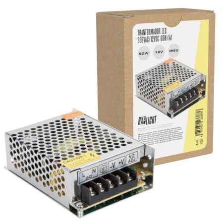 Transformateur AC/DC 230V à 12V 5A 60W IP20 Aluminium