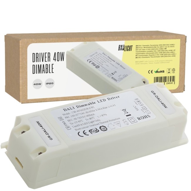 Driver LED DALI 40W, 50-76VDC, 600mA, Classe II, IP25