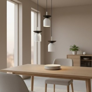 Suspension Lorenza II blanc+noir (3 lumières)