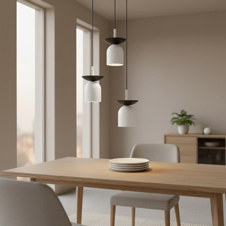 Suspension Lorenza II blanc+noir (3 lumières)