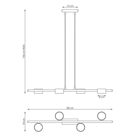 Suspension Kelvo noire (4 lumières)