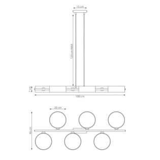 Suspension Troma noire (6 lumières)