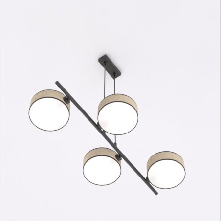 Suspension Troma en rotin+noir (4 lumières)