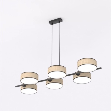 Suspension Troma en rotin+noir (6 lumières)