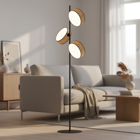 Lampe sur pied Troma ratan+noir (3 lumières)
