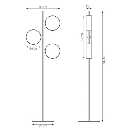 Lampe sur pied Troma ratan+noir (3 lumières)
