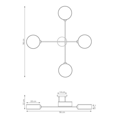 Lampe de plafond Lorix noire (4 lumières)