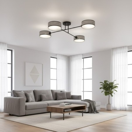 Lampe de plafond Lorix gris+noir (4 lumières)