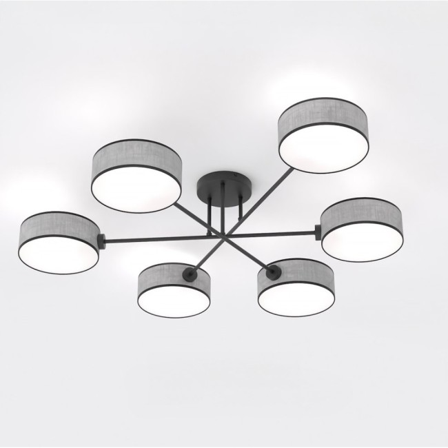 Lampe de plafond Lorix gris+noir (6 lumières)