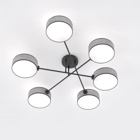 Lampe de plafond Lorix gris+noir (6 lumières)