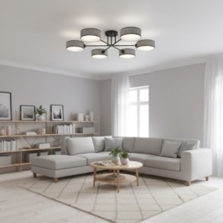 Lampe de plafond Lorix gris+noir (6 lumières)