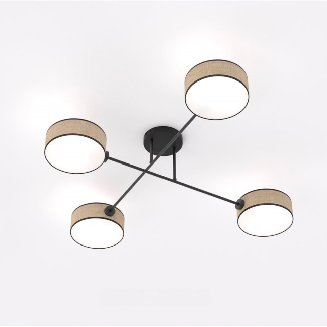 Lampe de plafond Lorix ratan+noir (4 lumières)